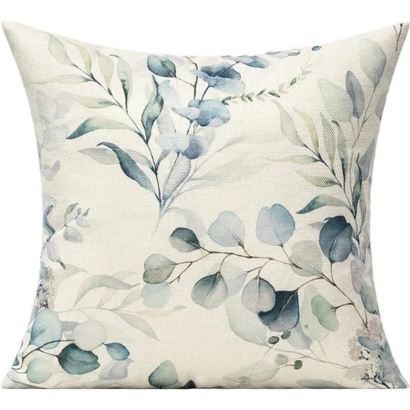 Sage Green Throw Pillow Covers Outdoor 18x18 Set of 4 Leaf Eucalyptus Plants - Picture 6 of 7